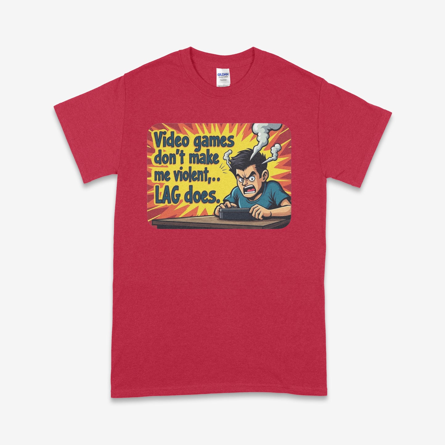 Lag Rage Gaming T-Shirt – Funny Gamer Tee “Video Games Don’t Make Me Violent… Lag Does”