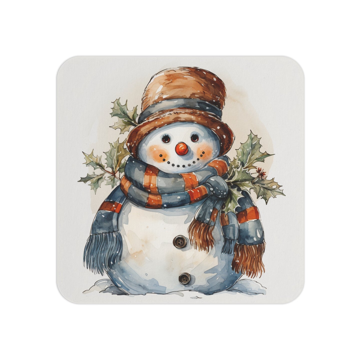 Charming Snowman-Themed Christmas Coaster – Festive Sublimation Design Featuring a Snowman with a Cozy Scarf, Hat, and Holly Accents, Perfect for Holiday Décor and Seasonal Gifting.