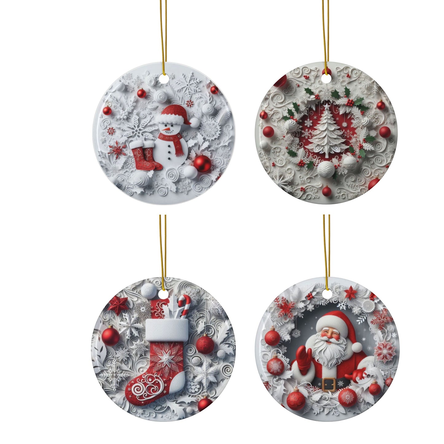 Elegant Christmas Sublimation Ornament 4-Pack – Snowman, Christmas Tree, Stocking, and Santa Claus, Double-Sided MDF