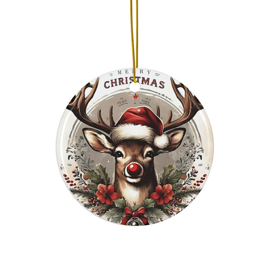 Christmas Ornament Set 'Snowman, Santa Claus, Reindeer & Gift Scene,'