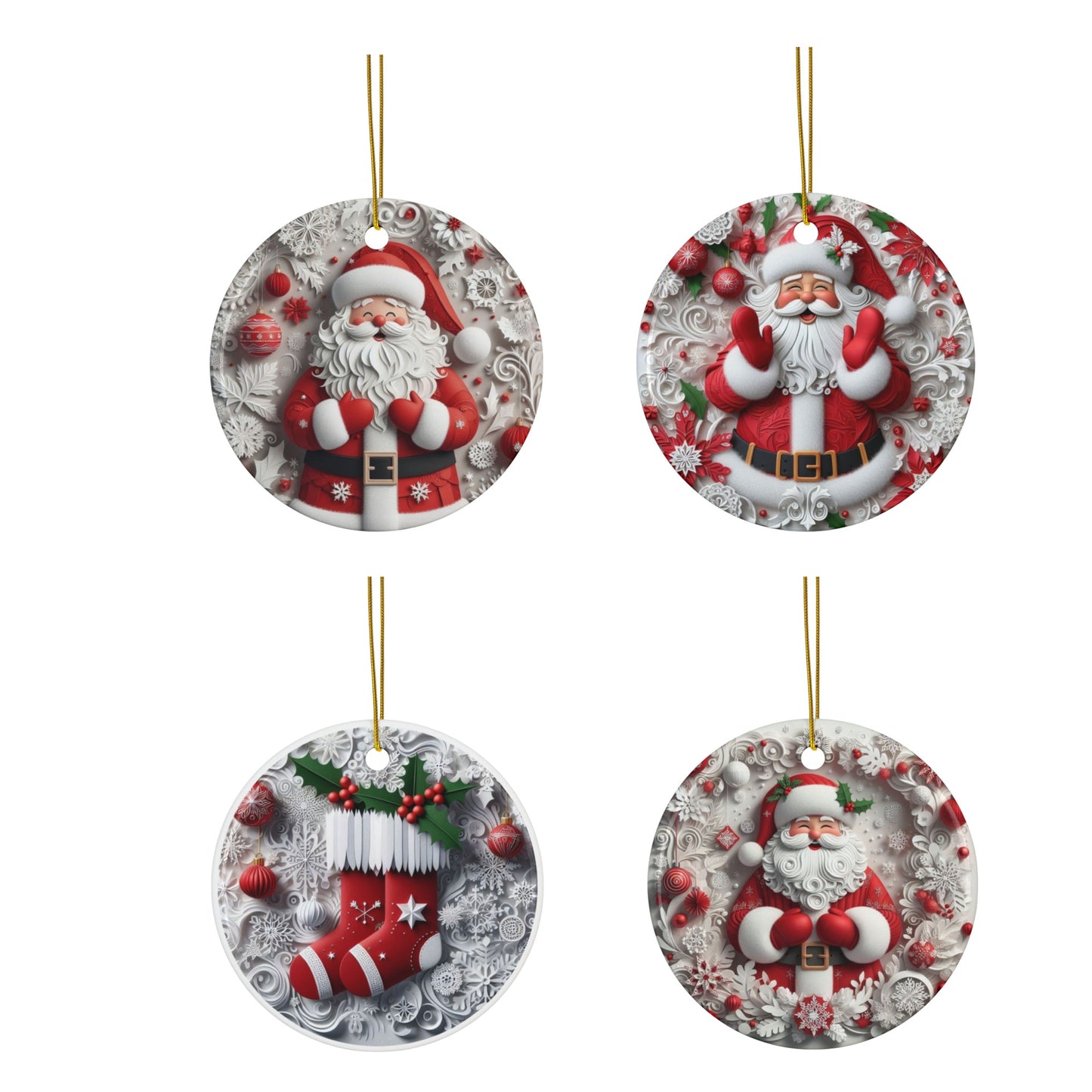 Santa-Themed Christmas Sublimation Ornament 4-Pack – Festive Santa Claus & Stocking Designs, Double-Sided MDF