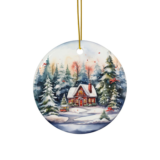 Christmas Ornament set 'Snowman, Santa’s Workshop, Cozy Cottage, and Reindeer Sleigh'