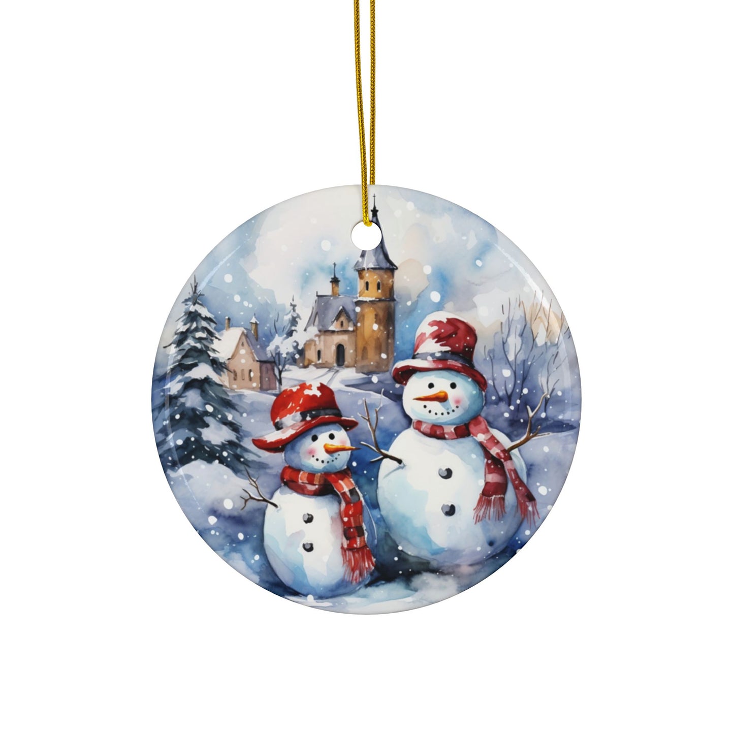 Charming Christmas Sublimation Ornament 4-Pack – Snowman, Santa’s Workshop, Cozy Cottage, and Reindeer Sleigh, Double-Sided MDF