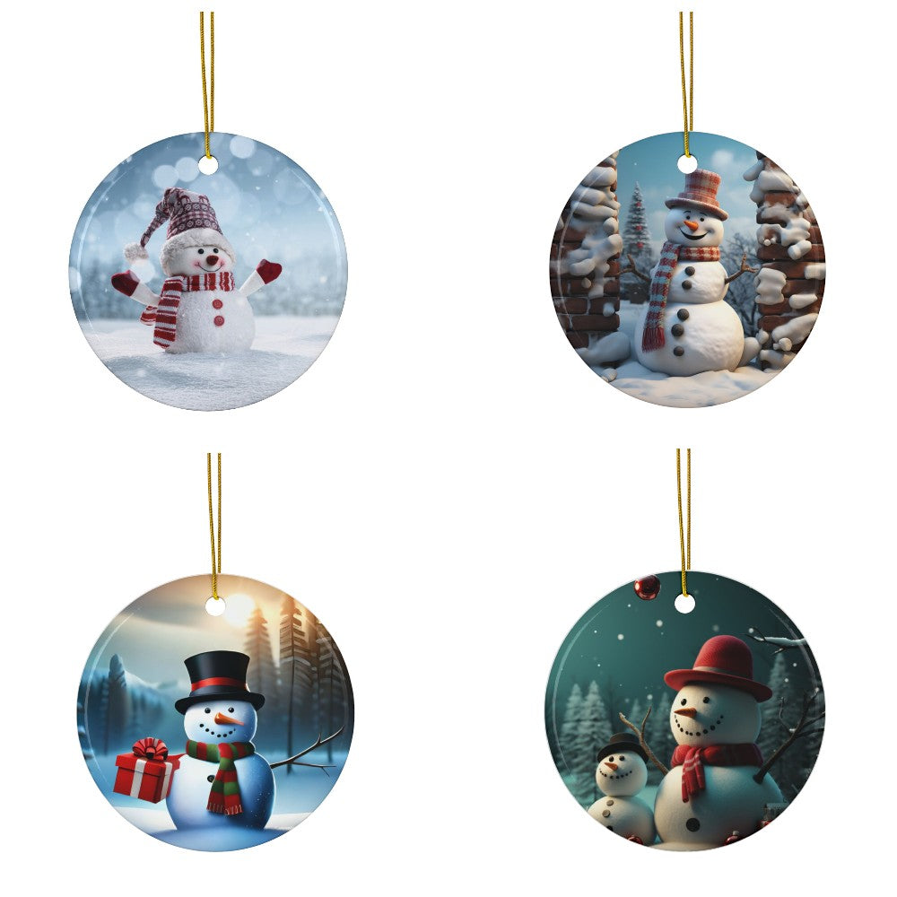 Whimsical Snowman Christmas Sublimation Ornament 4-Pack – Festive Winter Scenes, Double-Sided MDF