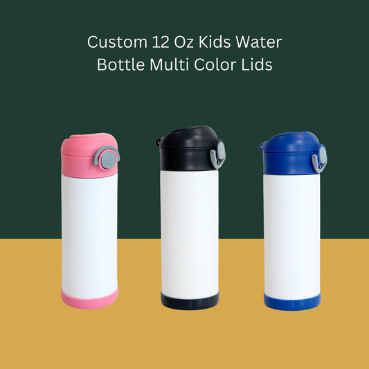 Custom 12 Oz Kids Water Bottle Multi Color Lids