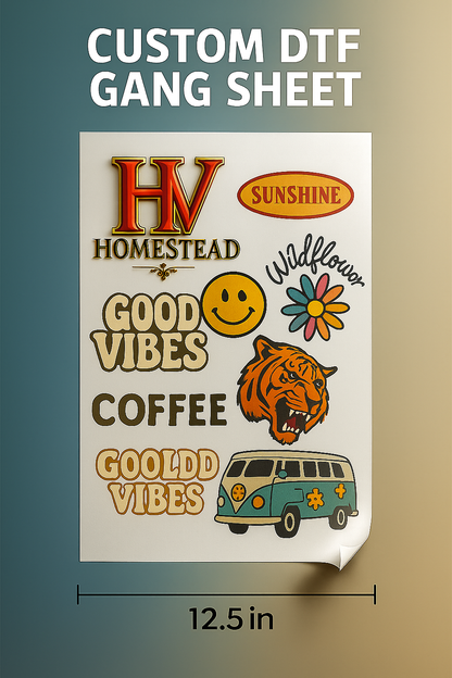 Same Day Custom DTF Build Your Own Gang Sheet 11.5" Wide