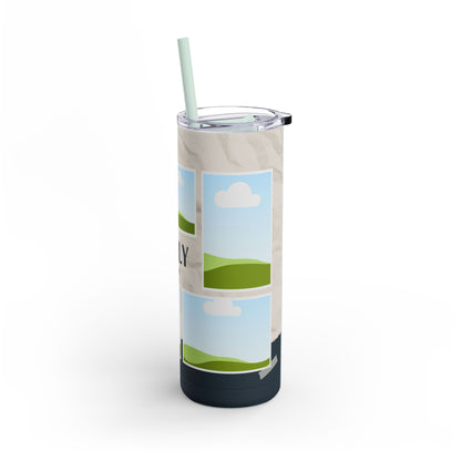 A set of three tall, stainless steel tumblers with clear lids and reusable straws. The tumblers feature a family-themed design with placeholder photo frames, soft beige backgrounds, and scenic green hills under a blue sky with white clouds. The words "HAPPY FAMILY" and the phrase "Cherish Moments, Cherish Family" are printed on the design, promoting family bonding and memories.






