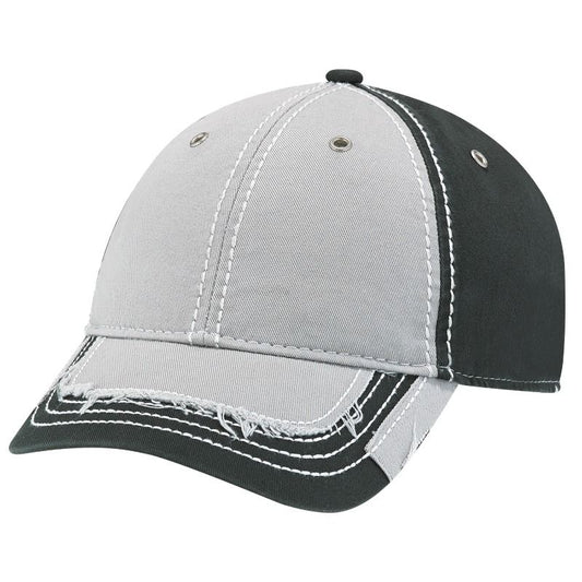 Front view of vintage-washed custom chino twill hat with DTF print on crown