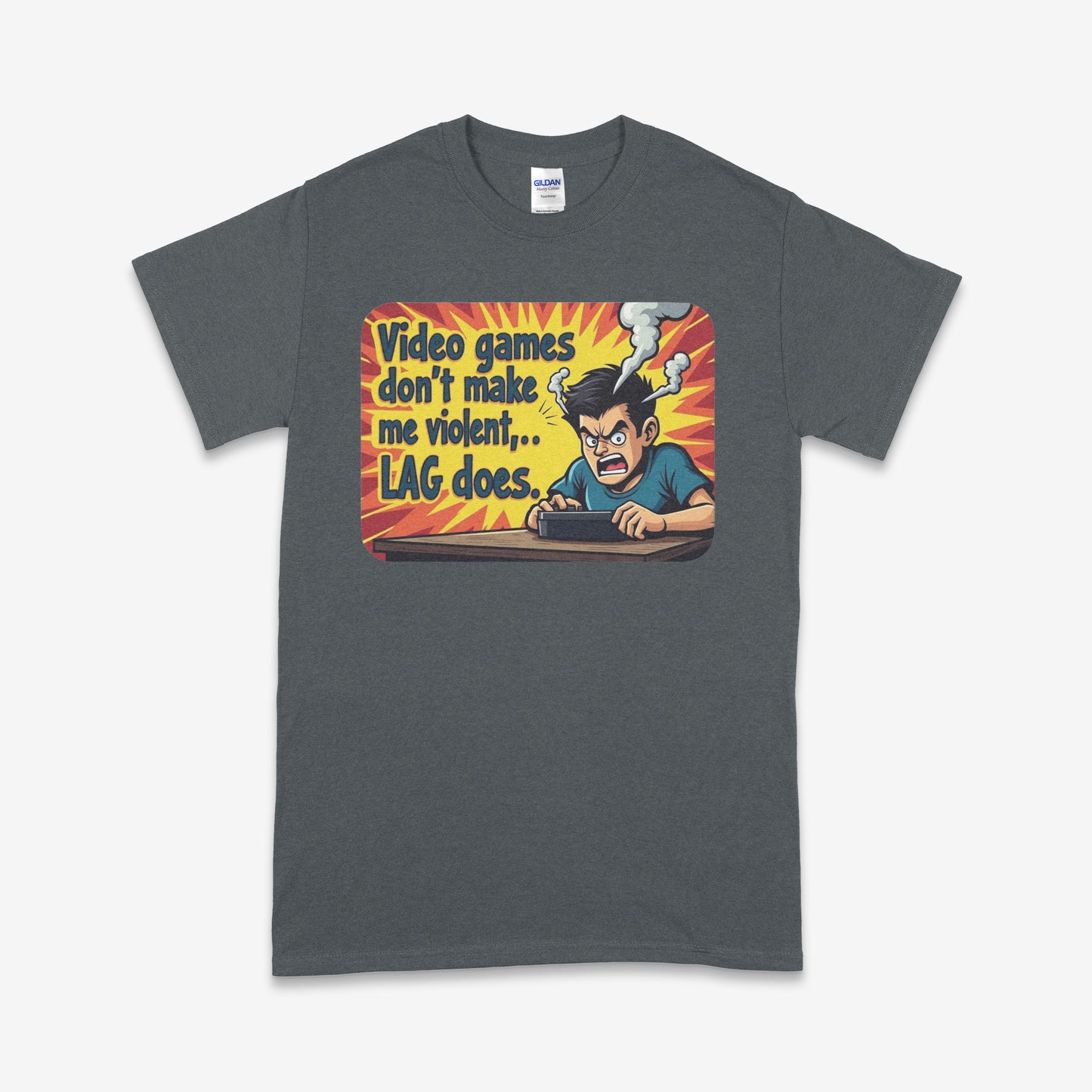Lag Rage Gaming T-Shirt – Funny Gamer Tee “Video Games Don’t Make Me Violent… Lag Does”