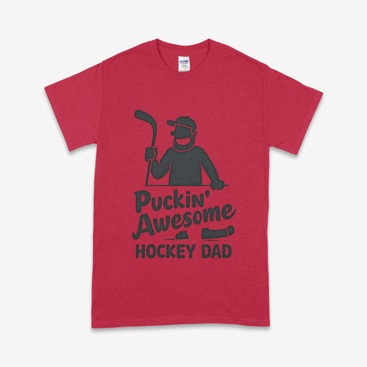 Puckin’ Awesome Hockey Dad T-Shirt – Funny Canadian Hockey Father Tee