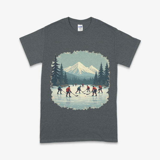 Vintage Pond Hockey T-Shirt – Outdoor Canadian Hockey Scene Tee