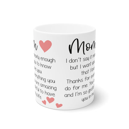 Heartfelt 'Mom' Mug – Sublimation Design Expressing Gratitude and Love, Featuring Elegant Script and Heart Accents, Perfect for Mother's Day or Any Occasion to Show Appreciation