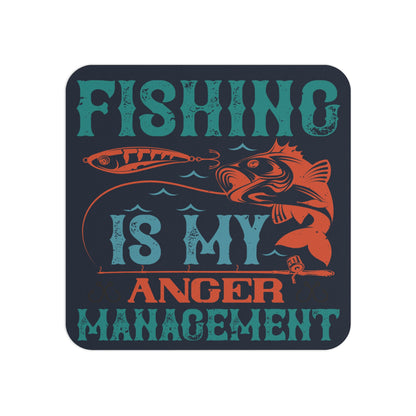 Fun Fishing-Themed Coaster with the Quote 'Fishing is My Anger Management' – Bold Sublimation Design Featuring a Hooked Fish, Perfect for Anglers and Outdoor Enthusiasts.
