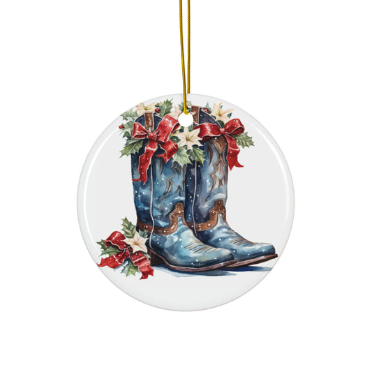 Rustic Country Christmas Sublimation Ornament 4-Pack – Santa, Barn, Snowman & Cowboy Boots, Double-Sided MDF