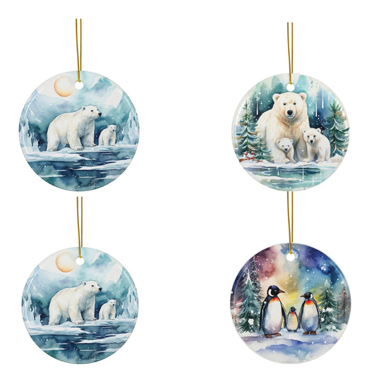 Winter Wonderland Sublimation Ornament 4-Pack – Polar Bears & Penguins, Double-Sided MDF