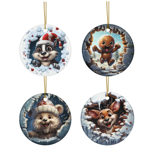 3D Christmas Sublimation Ornament 4-Pack – Gingerbread, Reindeer, Teddy Bear & Squirrel, Double-Sided MDF