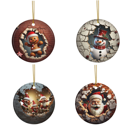 3D Christmas Sublimation Ornament 4-Pack – Santa, Snowman, Gingerbread, and Elves, Double-Sided MDF