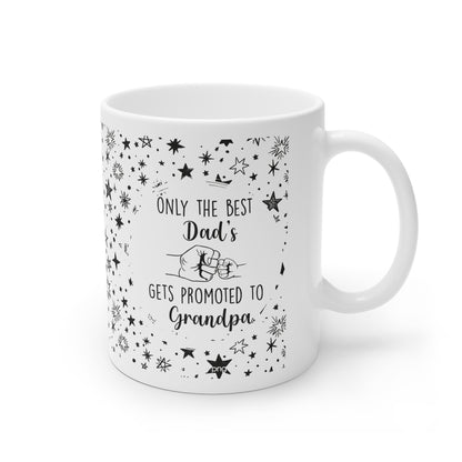 Heartwarming 'Dad to Grandpa' Mug – Sublimation Design Featuring the Quote 'Only the Best Dads Get Promoted to Grandpa,' Surrounded by Star Accents, Perfect for Celebrating Fatherhood and Grandfatherhood