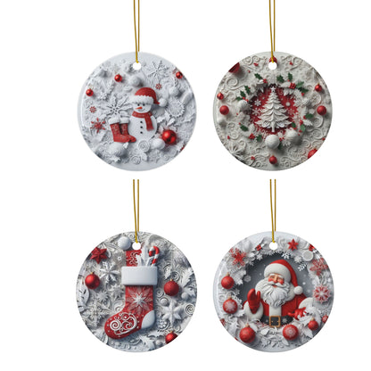 Christmas  Ornament Set 'Snowman, Christmas Tree, Stocking, and Santa Claus',
