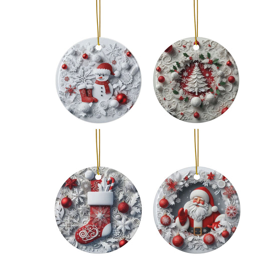 Elegant Christmas Sublimation Ornament 4-Pack – Snowman, Christmas Tree, Stocking, and Santa Claus, Double-Sided MDF