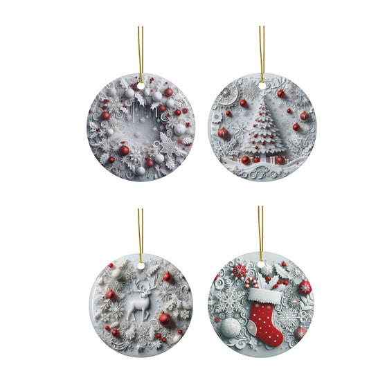 Elegant Christmas Sublimation Ornament 4-Pack – Wreath, Tree, Stocking, and Reindeer, Double-Sided MDF