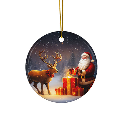 Christmas Ornament Set 'Snowman, Santa Claus, Reindeer & Gift Scene,'