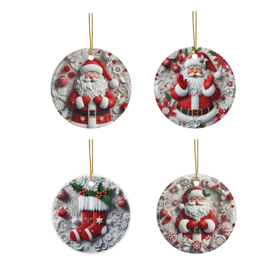 Santa-Themed Christmas Sublimation Ornament 4-Pack – Festive Santa Claus & Stocking Designs, Double-Sided MDF
