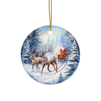 Christmas Ornament set 'Snowman, Santa’s Workshop, Cozy Cottage, and Reindeer Sleigh'