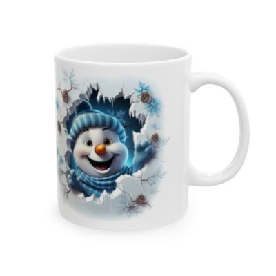 3D Snowman Mug – Sublimation Ceramic Design in 11oz and 15oz Sizes, Featuring a Playful Snowman Peeking Through a Frosty Scene, Perfect for Winter and Holiday Gifting