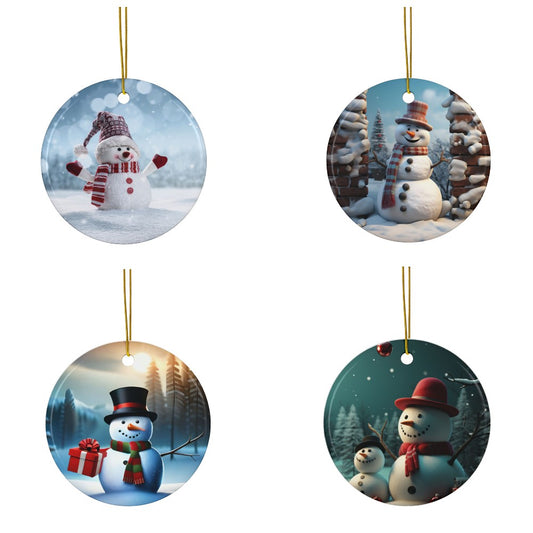 Whimsical Snowman Christmas Sublimation Ornament 4-Pack – Festive Winter Scenes, Double-Sided MDF
